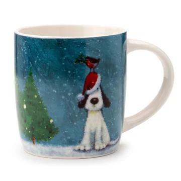 Karácsonyi kutya&amp;vörösbegy porcelán bögre